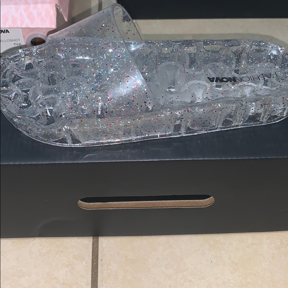 Clear Sparkle Jelly Slide Sandals